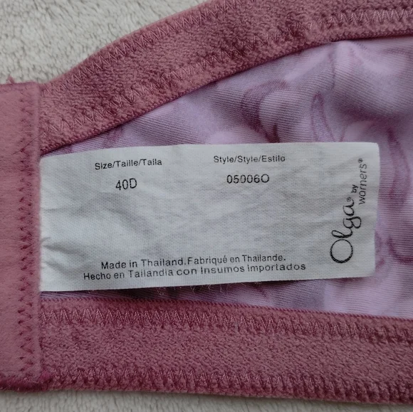 Olga Side Support Ultimate Comfort Women's Size 40D Pink Floral Unlined Bra - Picture 6 of 6